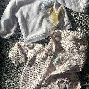 Pink Knit Baby Hoodie and Light Pink Deer Sweatshirt